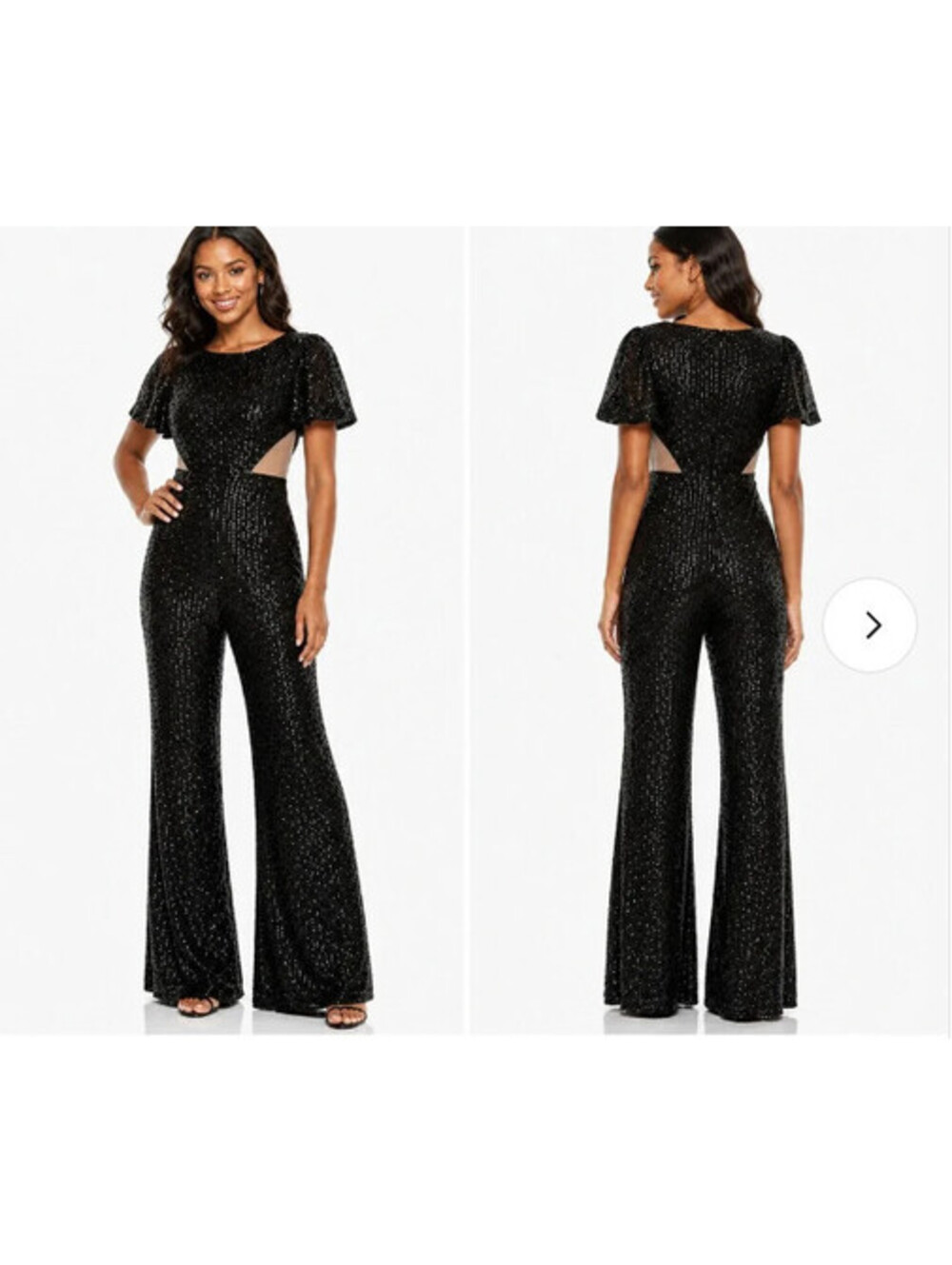 NWT Mac Duggal 11273 Black Sequin Puff Shoulder Jumpsuit Size 8